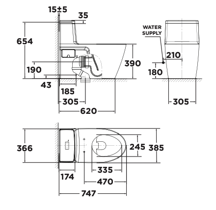 Bản vẽ kỹ thuật bồn cầu 1 khối American Standard Acacia VF-1808E