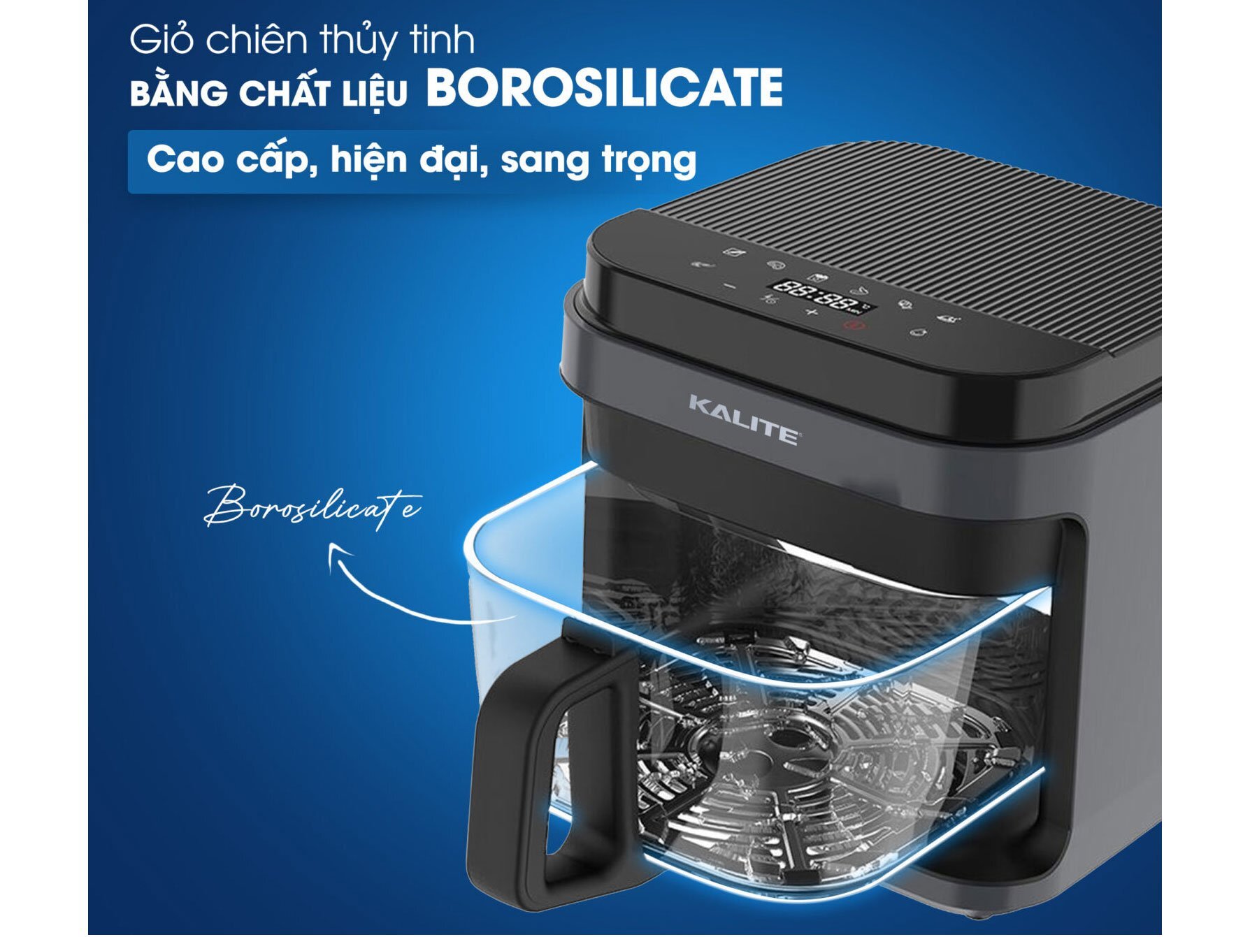 Nồi chiên không dầu Kalite KL6000 có giỏ chiên bằng thủy tinh Nồi chiên không dầu Kalite KL6000 có giỏ chiên bằng thủy tinh