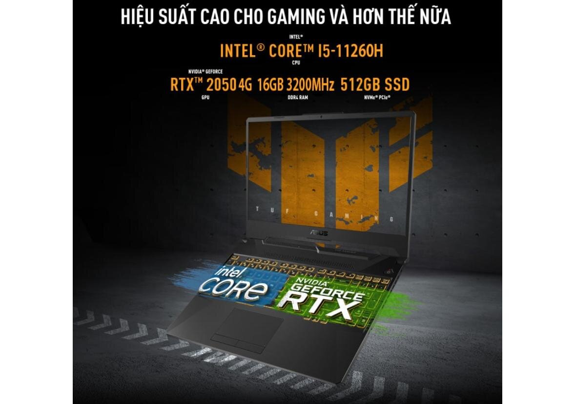 Laptop Asus Gaming TUF FX506HF-HN078W (i5 11260H/16GB RAM/512GB SSD/15.6 FHD 144hz/RTX 2050 4GB/Win11/Đen) ảnh 1