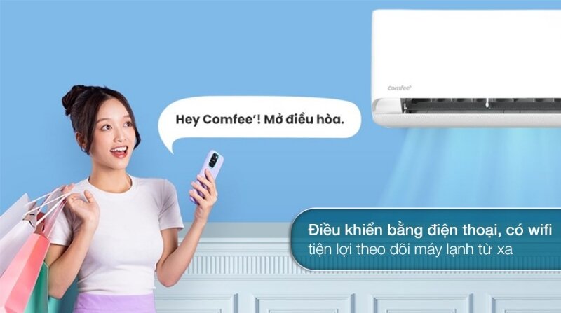 Điều hòa Comfee Inverter 10000 BTU 1 chiều CFS-10VCB1 điều khiển thông minh