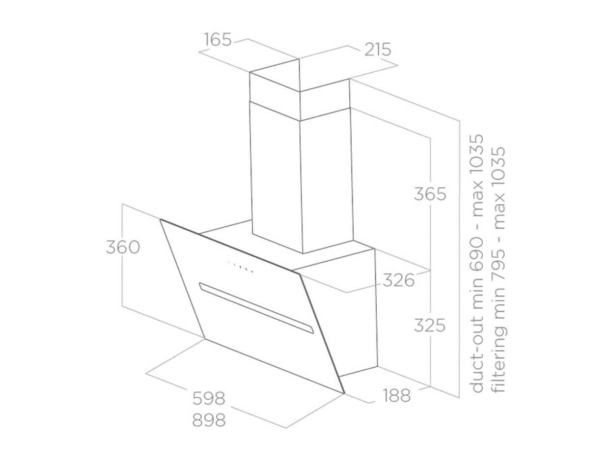 Bản vẽ kỹ thuật máy hút mùi áp tường ELICA SHY-S
