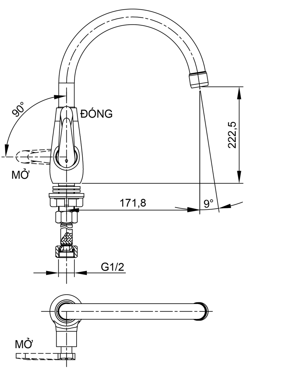 Bản vẽ kỹ thuật vòi rửa chén lạnh Luxta L3116T3