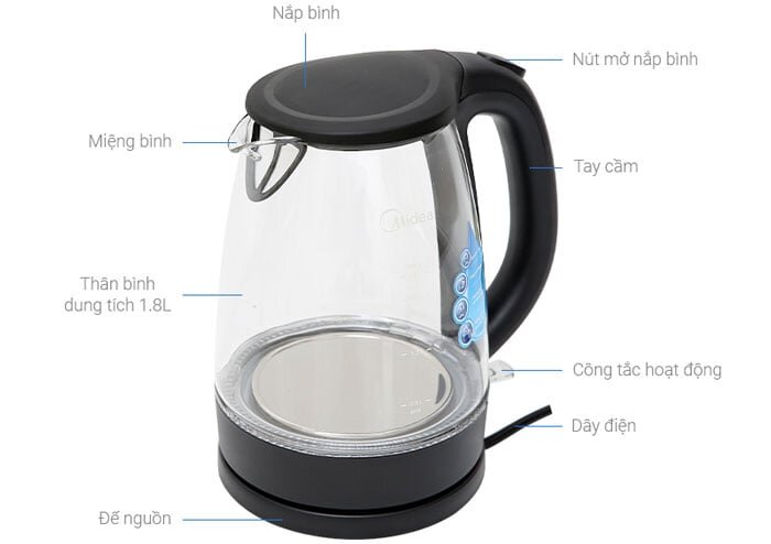 Cấu tạo của bình đun siêu tốc Midea MK-18GC