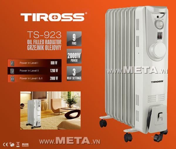 Máy sưởi dầu Tiross 9 thanh TS-923 Máy sưởi dầu Tiross 9 thanh TS-923