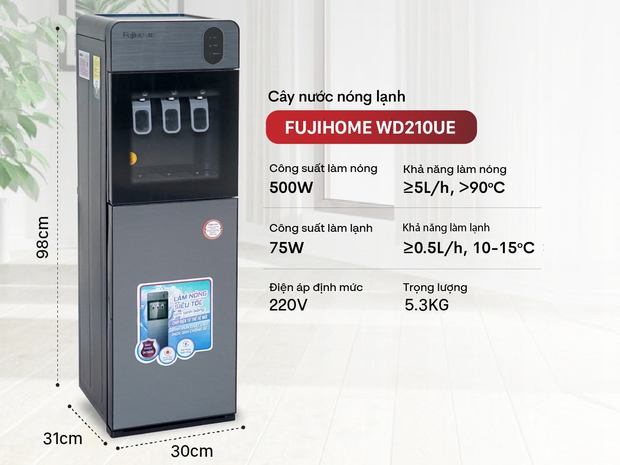 Cây nước nóng lạnh bình âm Fujihome WD210UE