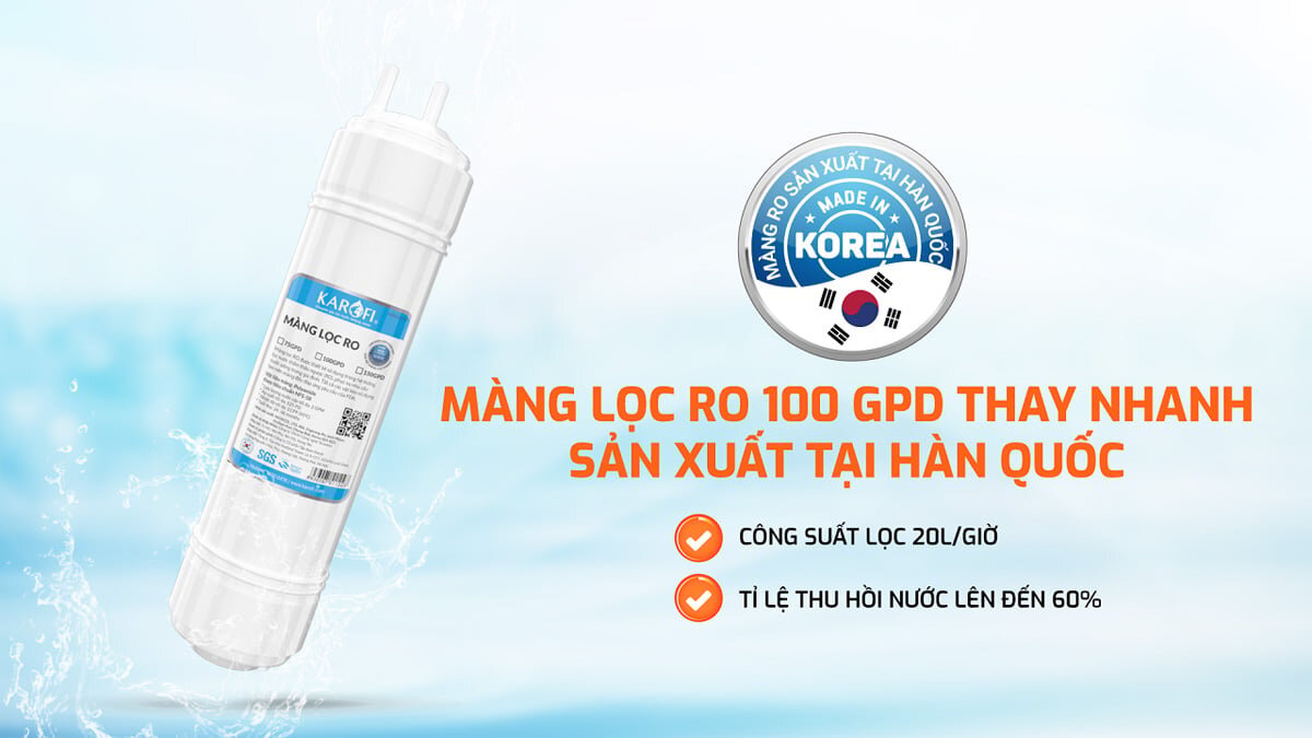 Máy lọc nước nóng lạnh Karofi Livotec 629 sở hữu màng lọc RO 100GPD