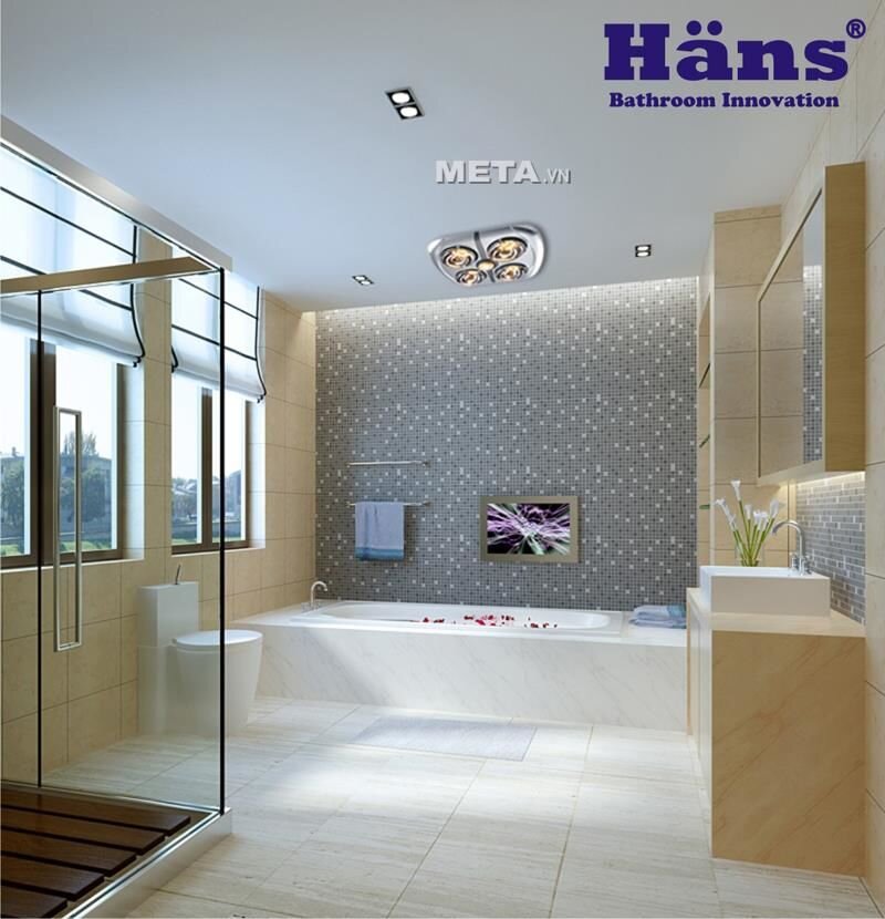 Đèn sưởi nhà tắm - Đèn sưởi hồng ngoại Hans 4 bóng (loại ốp âm)