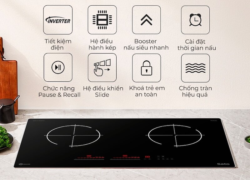 Bảo vệ quá nhiệt khi dùng bếp từ đôi Sato IH686Plus (A) (Ảnh: Sato).