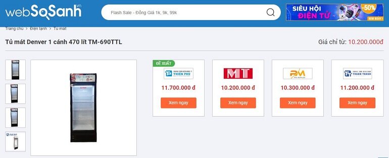 Tủ mát Denver 470 lít TM-690TTL giá bán bao nhiêu tiền?