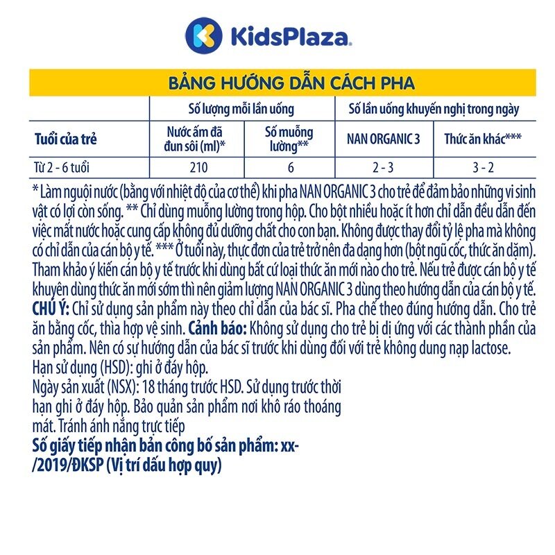 cách pha sữa Nan Organic số 3 900g
