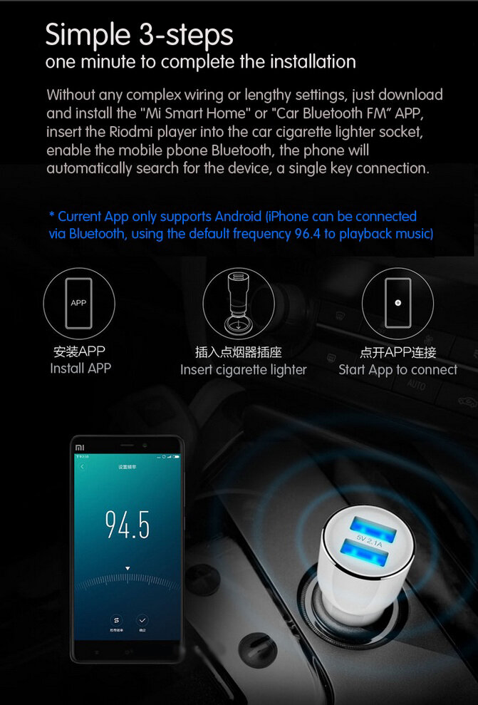 Xiaomi Roidmi-Sạc trên ô tô kèm Bluetooth...