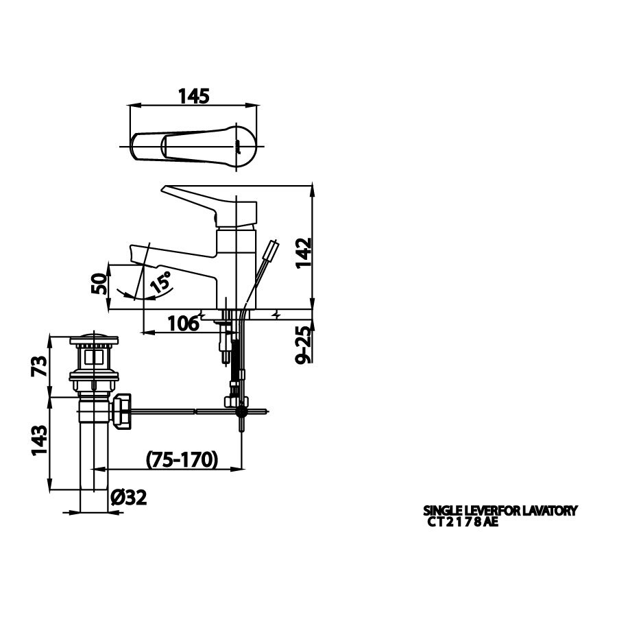 Bản vẽ kỹ thuật vòi lavabo nóng lạnh COTTO CT2178AE
