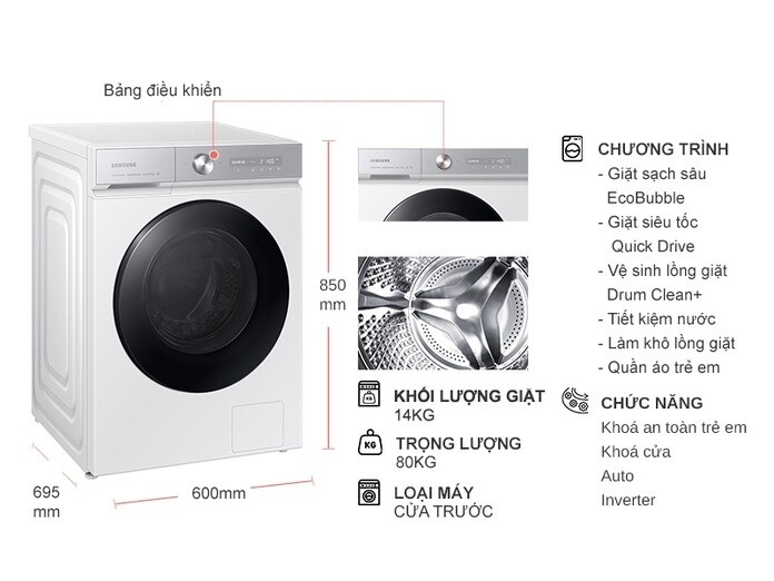 Máy giặt Samsung Inverter 14 kg WW14BB944DGHSV 3 Máy giặt Samsung Inverter 14 kg WW14BB944DGHSV