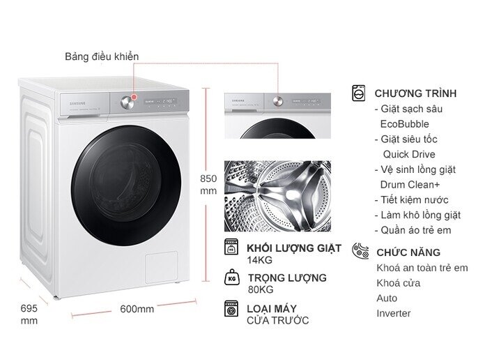 Máy giặt Samsung Inverter 14 kg WW14BB944DGHSV