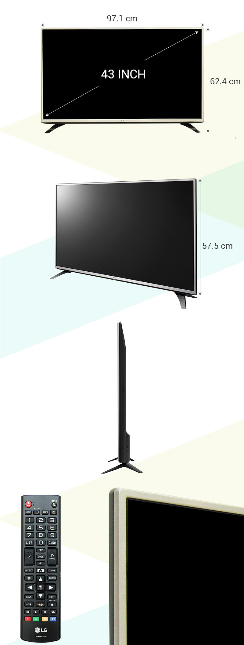 Tivi LG 43 inch 43LH540T - Kích thước TV Tivi LG 43 inch 43LH540T - Kích thước TV