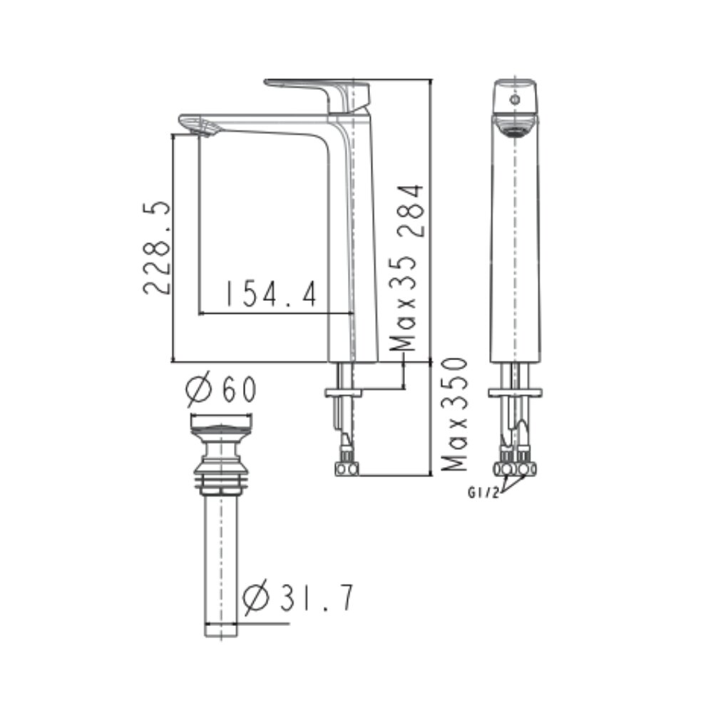 Bản vẽ kỹ thuật vòi lavabo nóng lạnh American Standard cổ cao WF-1702