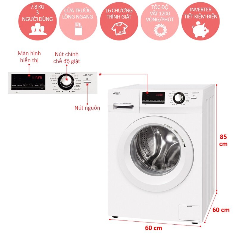 Máy giặt cửa ngang Aqua AQD-780ZT - 7.8kg
