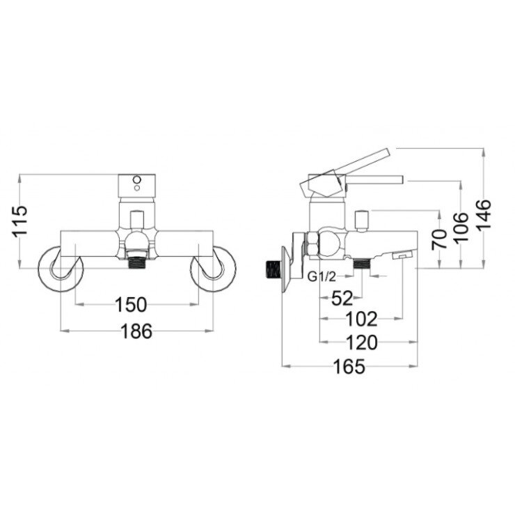 Bản vẽ kỹ thuật bộ sen tắm nóng lạnh gắn tường CAESAR S353C