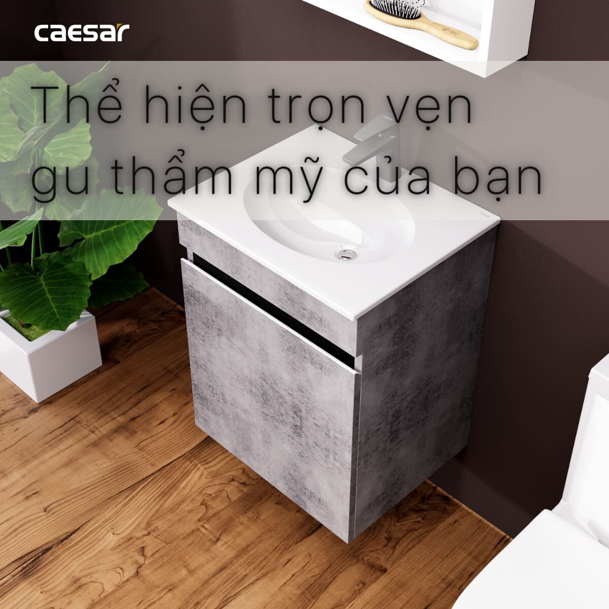 Đặc điểm nổi bật của tủ chậu cabinet treo màu xám đậm Caesar L5022+EH05022ASV