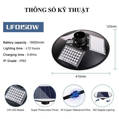 Đèn Đường Năng Lượng Mặt Trời UFO 150W