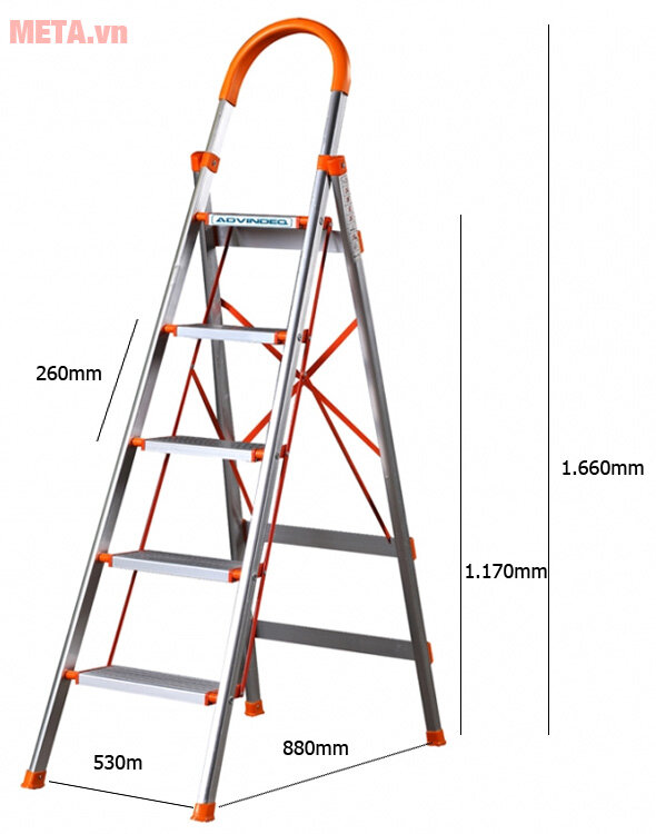 Thang nhôm ghế bản to 5 bậc Advindeq ADS-705