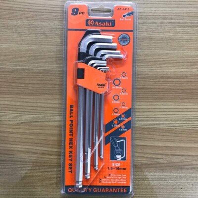 Bộ lục giác bi dài xi mờ 9 chi tiết Asaki AK-0410