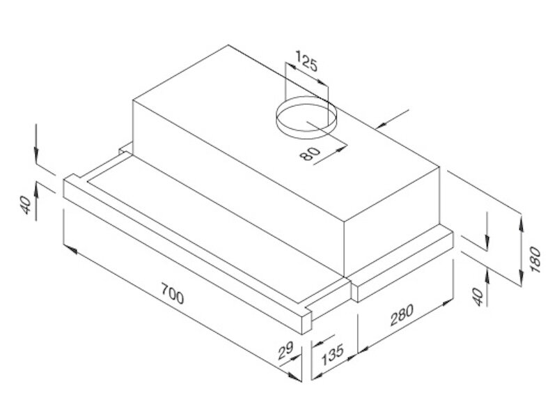 Kích thước lắp đặt máy hút khử mùi Malloca H205.7-G