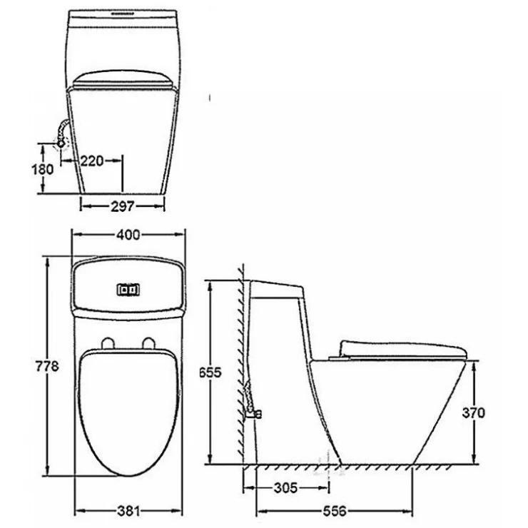 Bản vẽ kỹ thuật bồn cầu 1 khối dòng Projectline Grohe 39316000