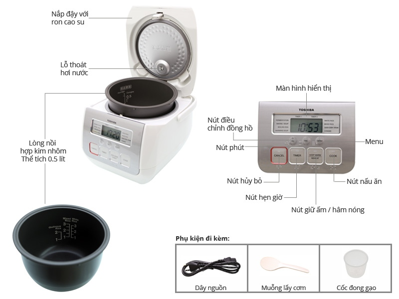 Nồi cơm điện tử Toshiba RC-5MS(WT)VN 0,5 lít