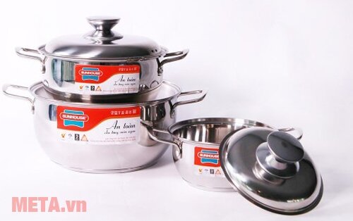 Bộ nồi inox 3 đáy Sunhouse SH335