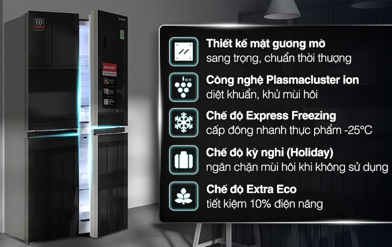 Tủ lạnh Sharp Inverter 401 lít SJ-FXP480VG gây ấn tượng với thiết kế mặt gương thời thượng