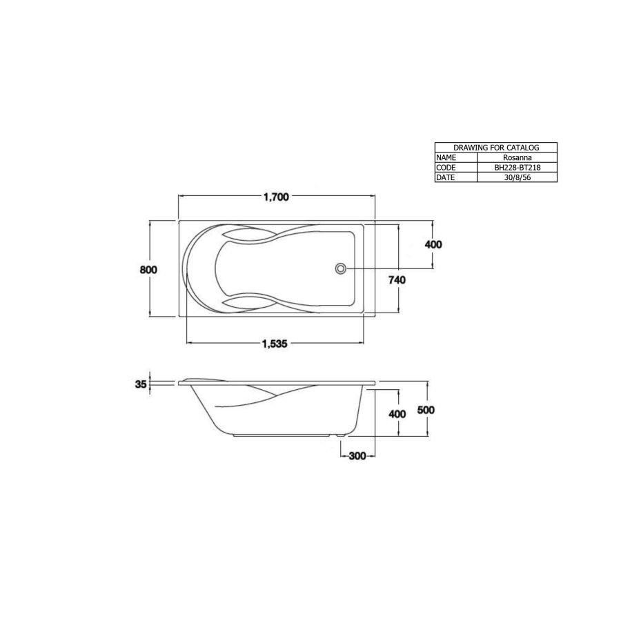 Bản vẽ kỹ thuật bồn tắm COTTO BT218PP(H) xây bệ không tay vịn