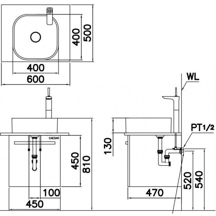 Bản vẽ kỹ thuật chậu Caesar LF5256