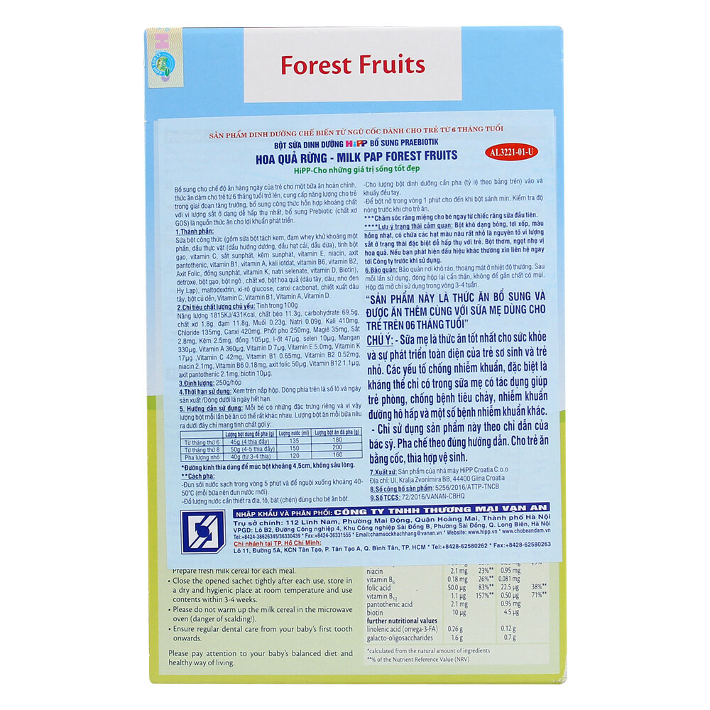  Bột ăn dặm HIPP sữa hoa quả rừng cho bé từ 6 tháng