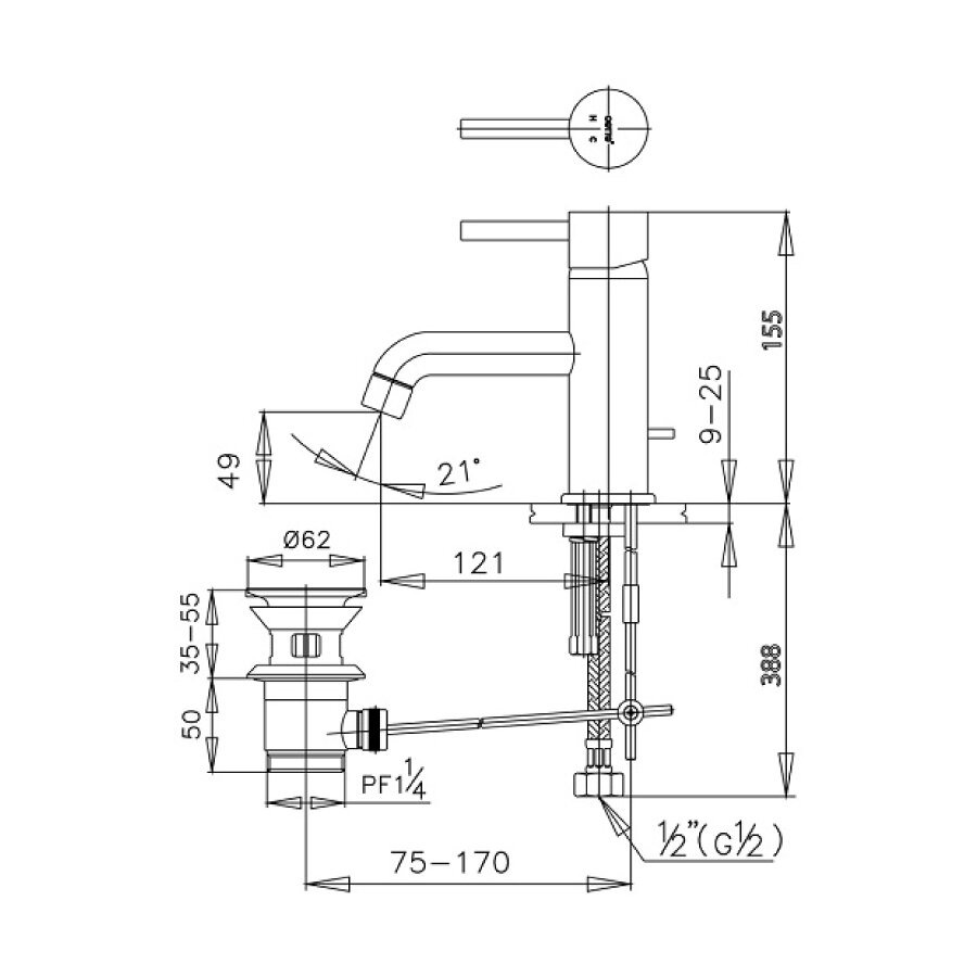 Bản vẽ kỹ thuật vòi lavabo nóng lạnh COTTO CT542A