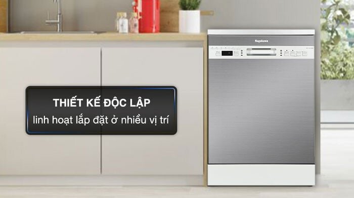 Máy rửa bát Nagakawa NK15D03M sở hữu thiết kế dạng hình hộp gọn gàng