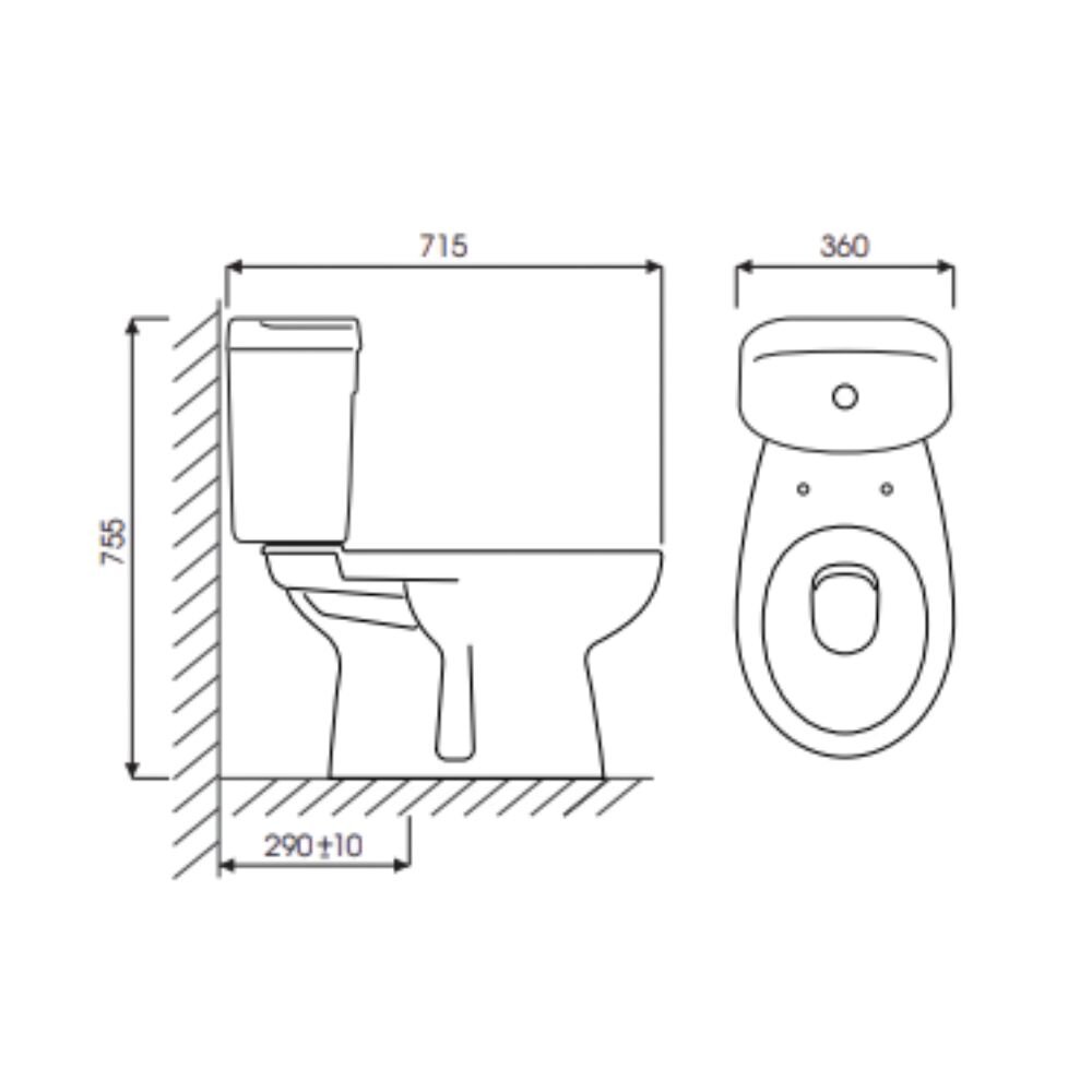 Bản vẽ kỹ thuật bồn cầu 2 khối King Thiên Thanh CD48