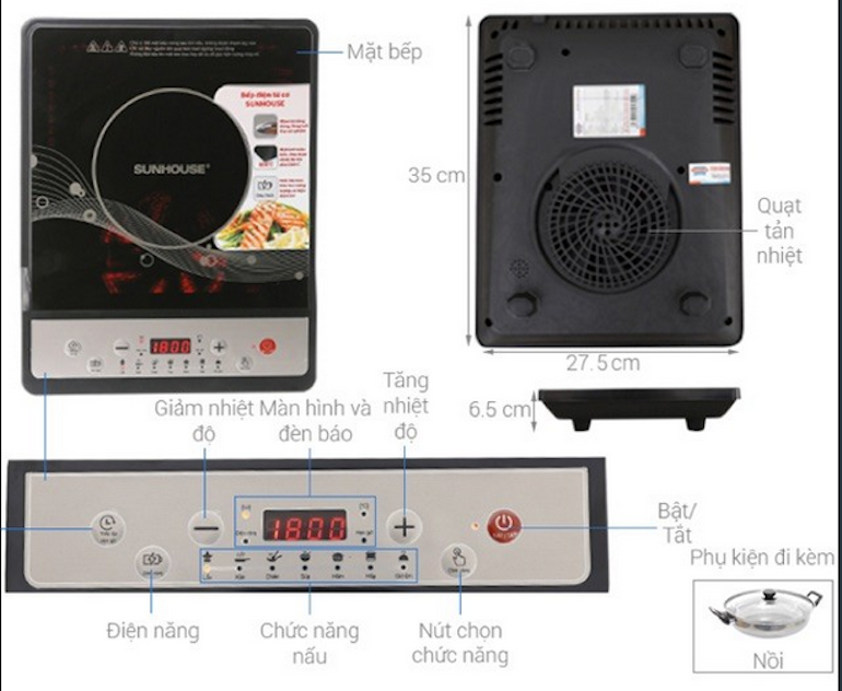 Bếp từ dương 1 vùng nấu Sunhouse SHD6160