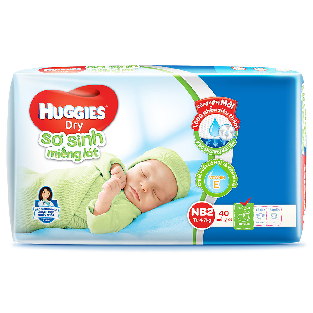  Miếng lót sơ sinh Huggies Newborn2 - 40 miếng (cho bé 4-7kg)