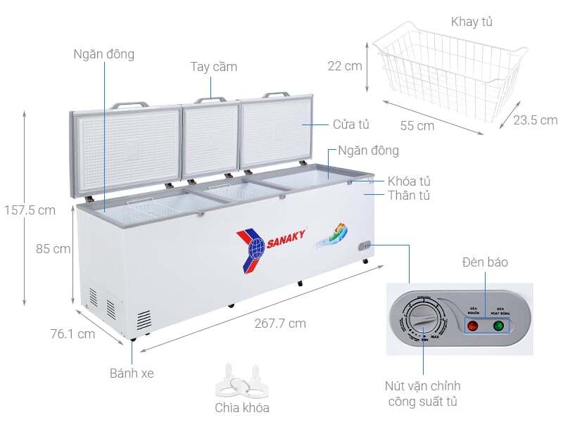 Cấu tạo tủ đông 1 ngăn Sanaky VH-1199HYK Sanaky VH-1199HYK
