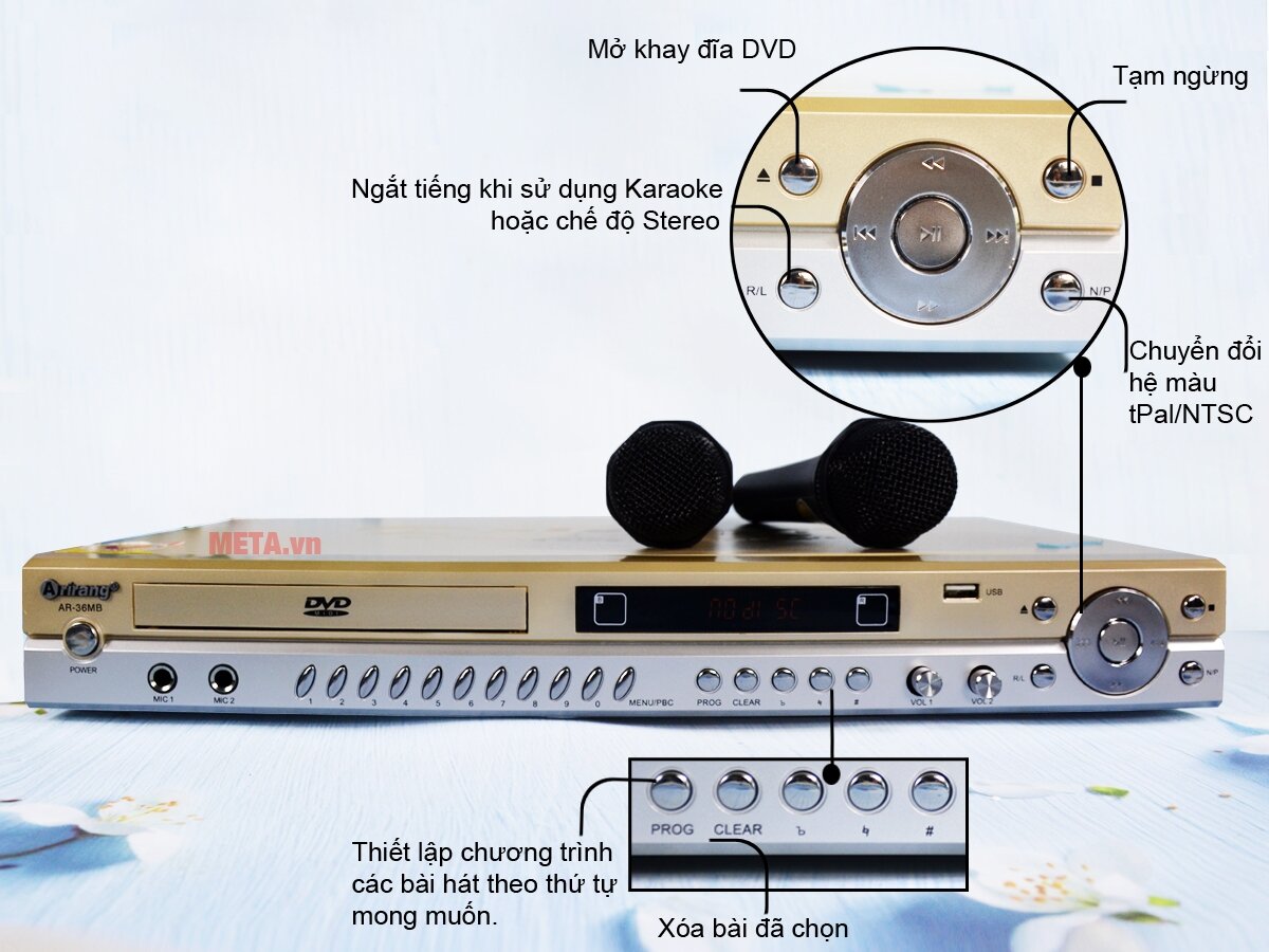 Đầu karaoke 5 số Arirang DVD AR-36MB (kèm 2 micro)