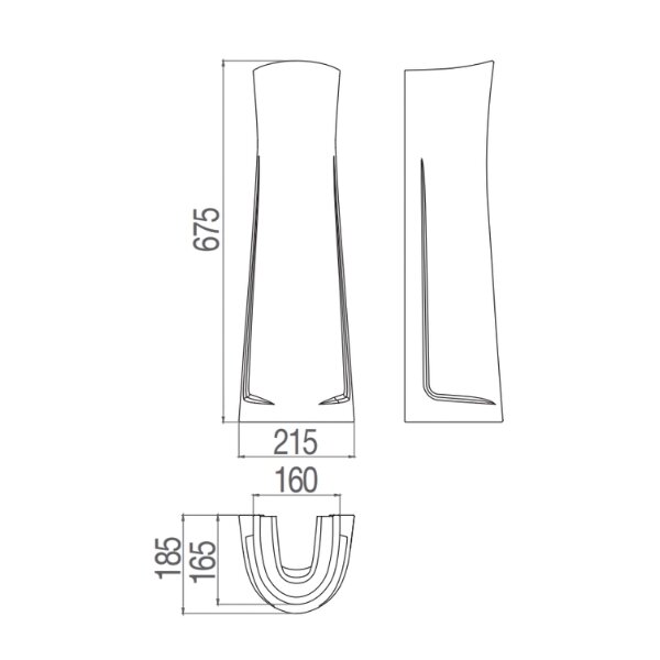Bản vẽ kỹ thuật chân chậu lavabo dài Viglacera VI1T