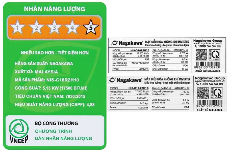Điều hòa Nagakawa 18000 BTU 1 chiều Inverter NIS-C18R2H10 gas R-32