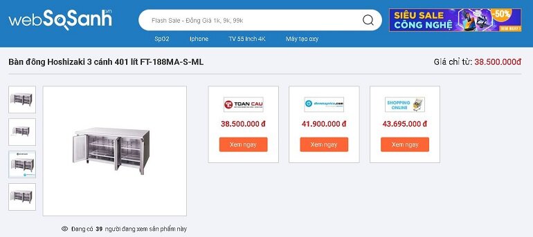 Bàn đông Hoshizaki 3 cánh 401 lít FT-188MA-S-ML hiện nay được bán với giá bao nhiêu