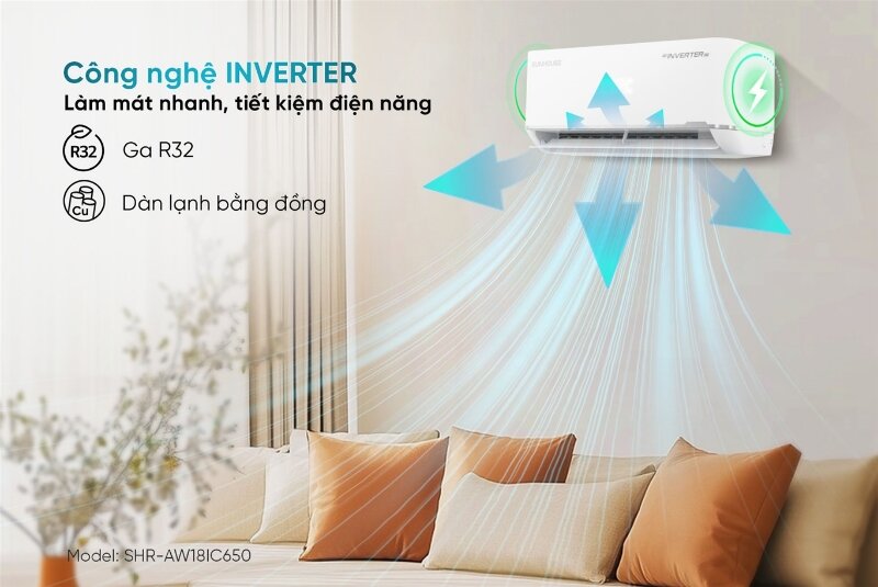 Điều hòa Sunhouse Inverter 18000 BTU 1 chiều SHR-AW18IC650 gas R-32