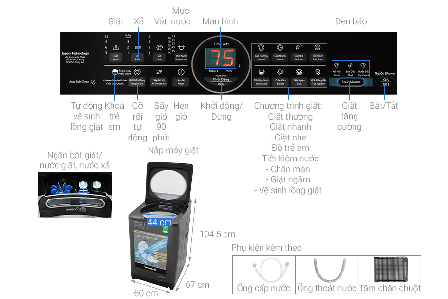 Máy giặt Panasonic Inverter 11.5 kg NA-FD11AR1BV 2 máy giặt