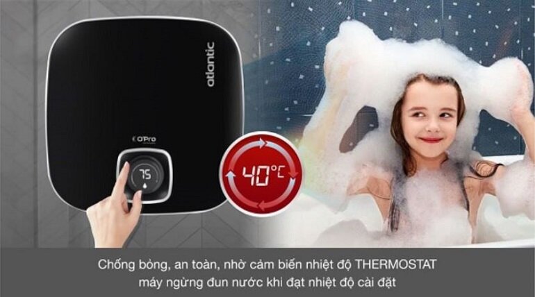 Bình nóng lạnh Atlantic Nanto WIFI 30L được trang bị cảm biến nhiệt Thermostat đảm bảo an toàn khi sử dụng