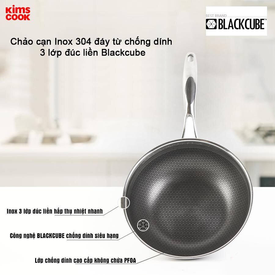 Chảo Kims Cook chống dính Blackcube có cấu tạo đáy 3 lớp