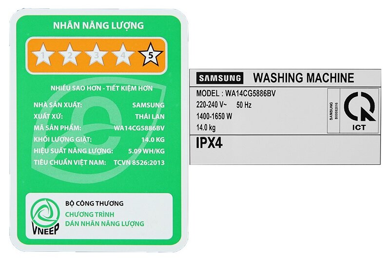 Máy giặt Samsung Inverter 14 kg WA14CG5886BVSV tiết kiệm điện
