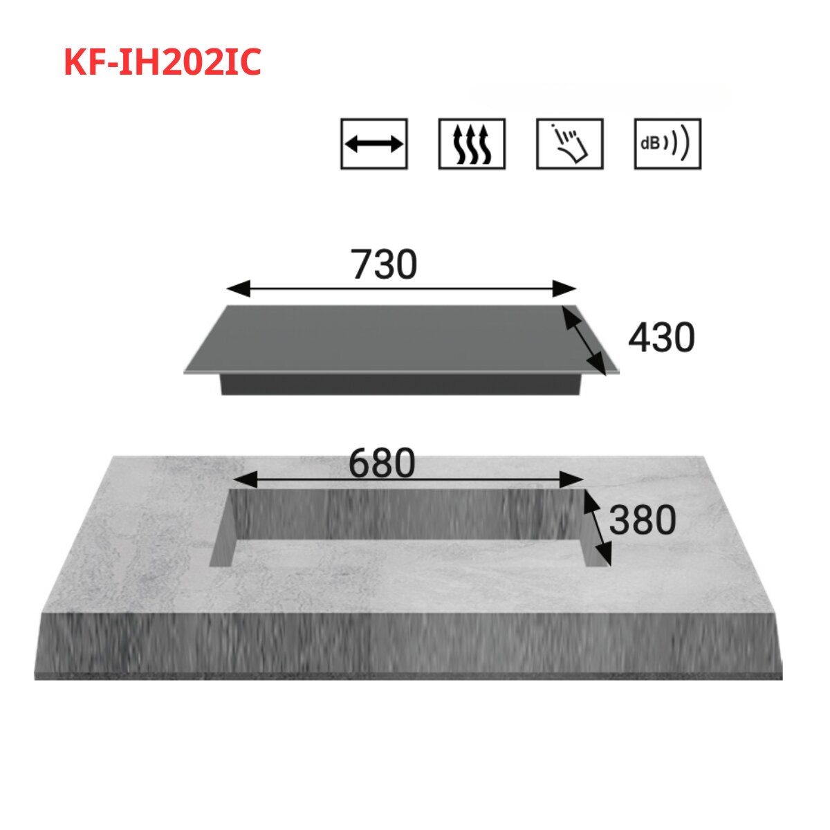 Bản vẽ kỹ thuật bếp điện từ đơn và 1 hồng ngoại KAFF KF-IH202IC